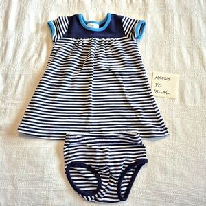 Hanna Andersson girls size 80 or 18-24 months navy & white stripe dress EUC